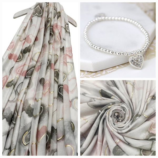 Heart Scarf & Bracelet Set