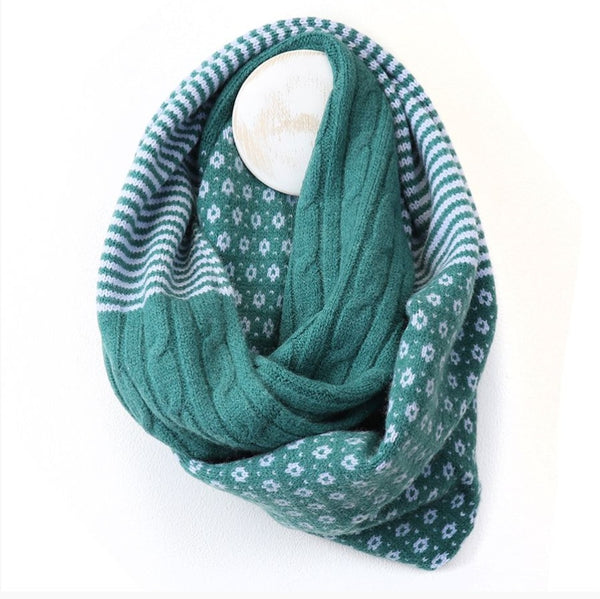 Teal stripe & cable knit snood