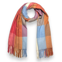 Coral Winter Check Scarf