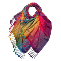 Red rainbow sakura flower pashmina scarf