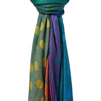 Teal rainbow dots pashmina reversible scarf