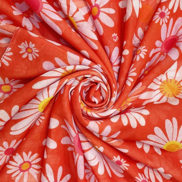 Colourful Daisy Red Scarf