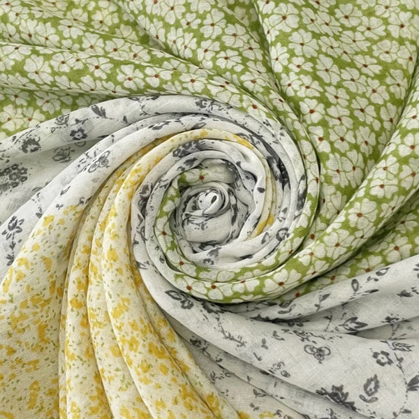 Green & yellow spring floral stripe scarf