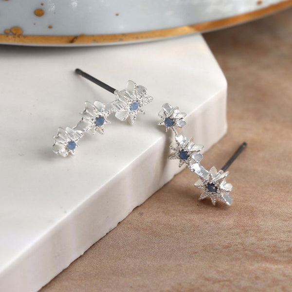 Sterling silver blue triple star earrings