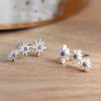  Sterling silver blue triple star earrings