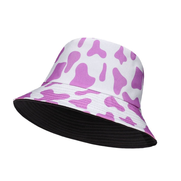 Pink & white cow print bucket hat