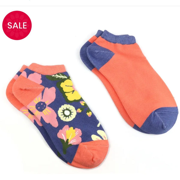 Coral & Blue Floral Ankle Sock Duo