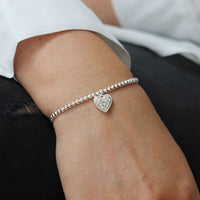 Silver beaded bracelet with crystal heart