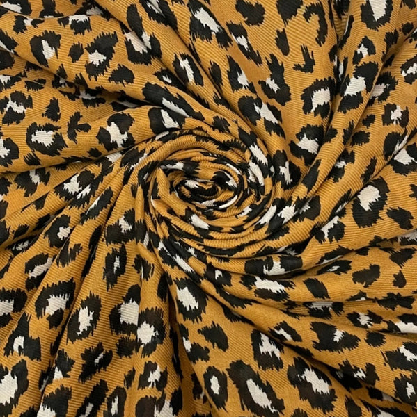 Camel leopard print scarf with tassels