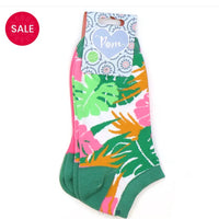 Pink & Green Monstera Leaf Sock Duo. One pair monstera leaf & one pair plain.