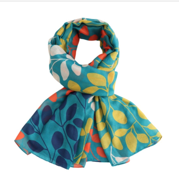 Teal Autumn Leaves Scarf