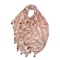 Pretty daisies on a pink scarf with tassels