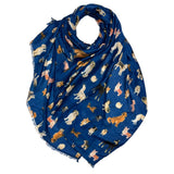 Blue scarf with a mixture of dog prints