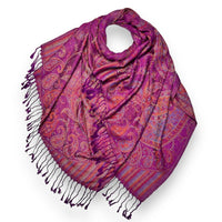Magenta paisley jacquard pashmina scarf