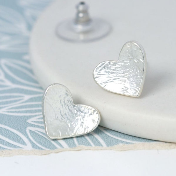 Silver plated heart studs