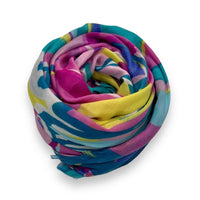 Blue Tropical Flowers & Leaf Scarf