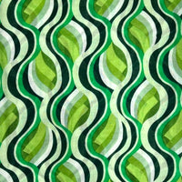 Green Retro Swirl Scarf with Tassels