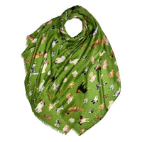 Green scarf with a mixture of dog prints