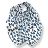 Scarf with blue cat pattern on a white background