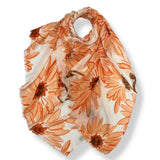 Floral patterned scarf with orange flowers on a white background