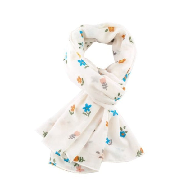 White Ditsy Flowers Scarf