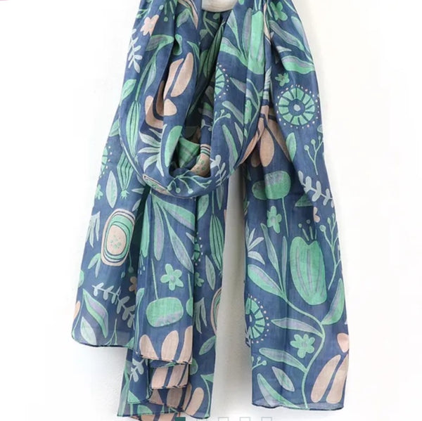 Organic Cotton Dusky Teal Meadow Scarf