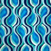 Blue Retro Swirl Scarf with Tassels