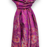 Magenta paisley jacquard pashmina scarf