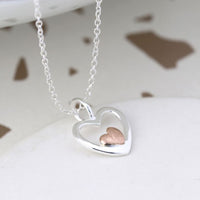 POM Sterling Silver & Rose Gold Double Heart Necklace