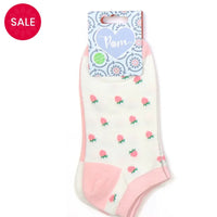Pink & cream strawberry trainer sock duo. One strawberry pair & one plain pair.