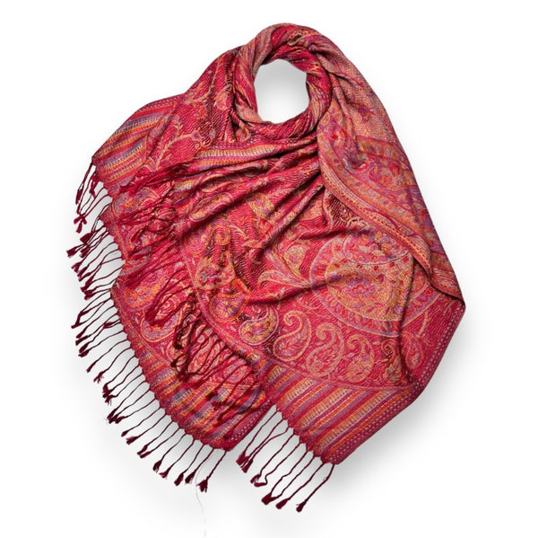 Red paisley jacquard pashmina scarf