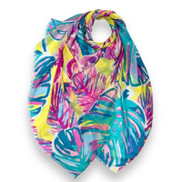 Blue Tropical Flowers & Leaf Scarf