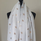 White rose gold foil bee scarf