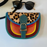 Colouful leather offcuts bag with leopard print flap. Croc leopard olivia bag
