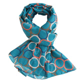 Blue scarf with circular pattern on a white background