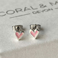 Pink Sparkly Heart Studs