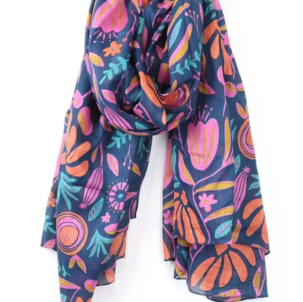 Organic Cotton Navy & Pink Meadow Scarf