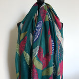 Teal Green Patterned Leaf Scarf