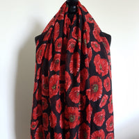 Red poppy on black background scarf