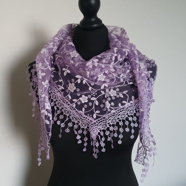 Lilac floral glitter triangle scarf