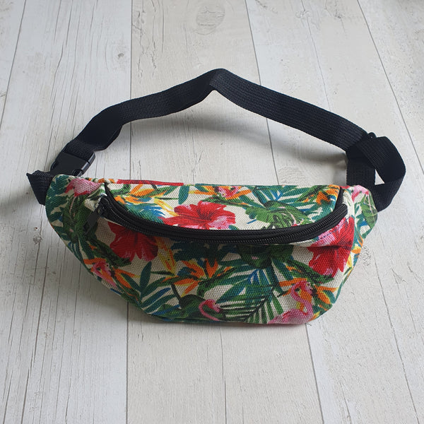 Cream Tropical Flamingo Waist Bag