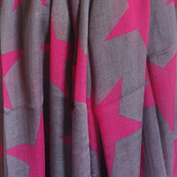 Fuchsia pink big stars on a grey scarf