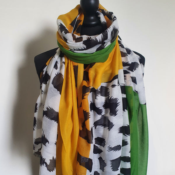 Green & mustard leopard print scarf