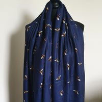 Navy bumble bee warm scarf with tassels