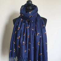 Navy bumble bee warm scarf with tassels