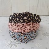 Three Heart Leopard Print Alice Bands in pink, black & blue