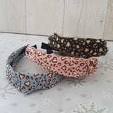 Three Heart Leopard Print Alice Bands in pink, black & blue