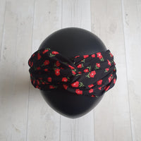 Black with red ditsy flowers headband