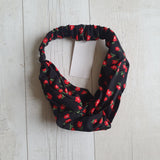 Black with red ditsy flowers headband