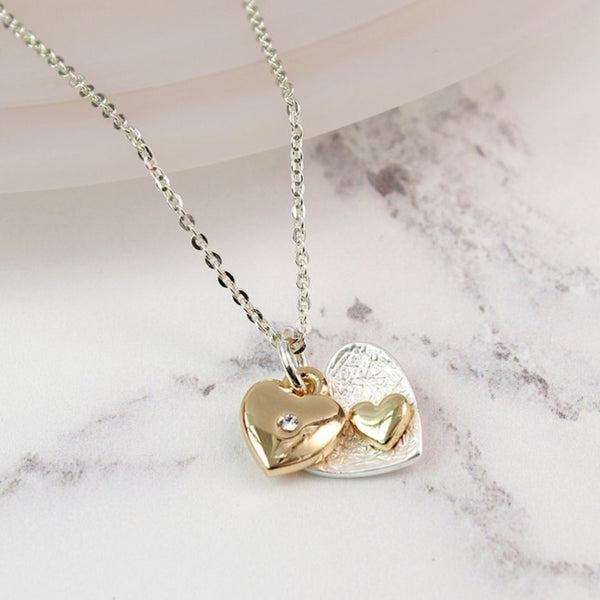 Double heart silver plated necklace